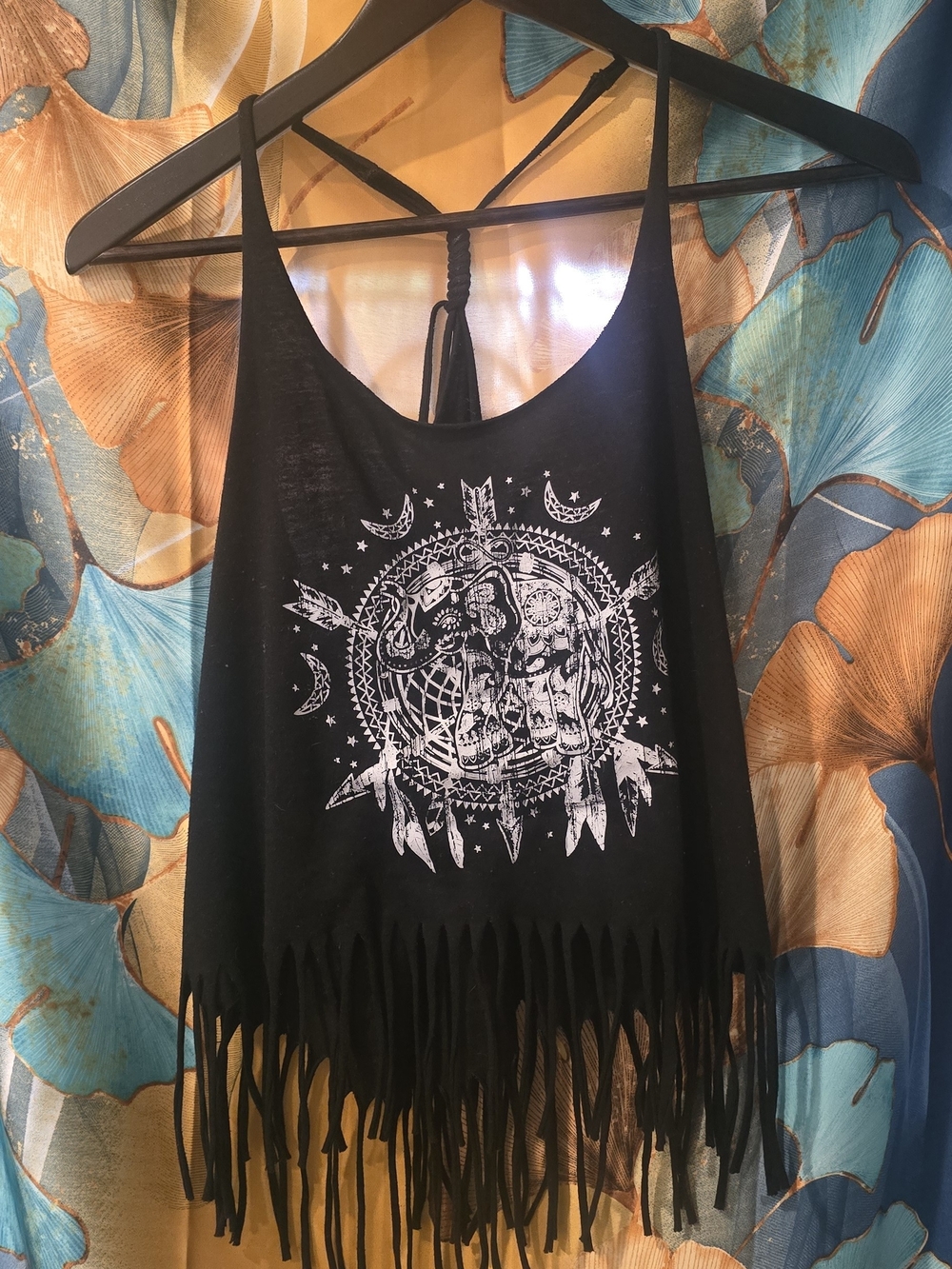 Streetwear Society Black Fringe Tank with White Elephant Dreamcatcher